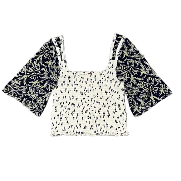 Free People Tops - Free People Marigold Navy and White Floral Blouse Size S